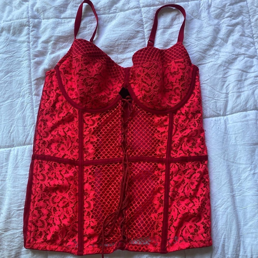 Victoria’s Secret Red Lace Mesh Corset